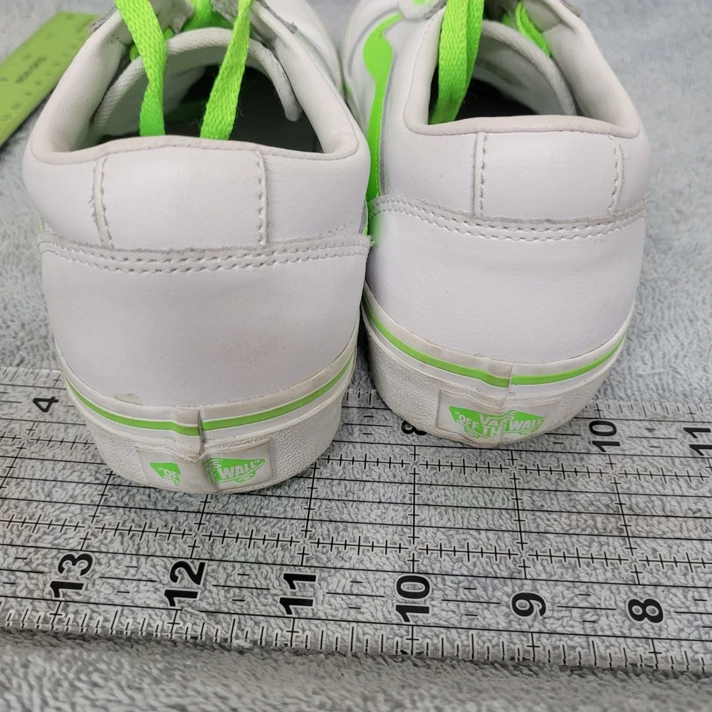 Vans Ward Low Top White Leather Neon Green Stripe Sneakers Womens 7.5 Skate Shoe